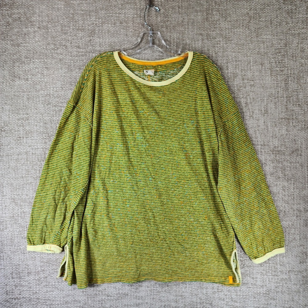 Free People We The Free Striped Long Sleeve Tee Womens S Yellow Green Oversized